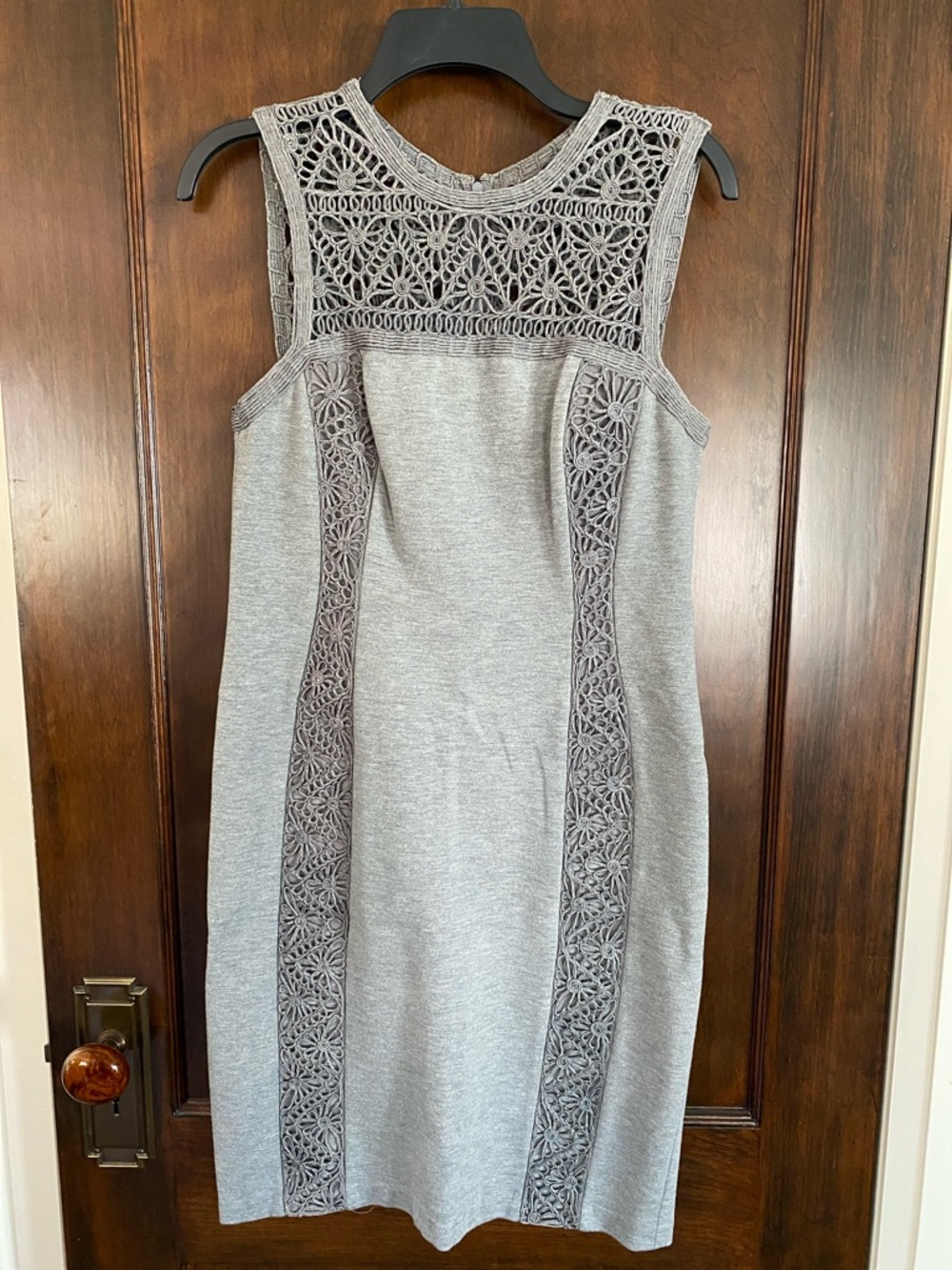Adam Lippes Light Gray Crochet-Panel Midi Dress